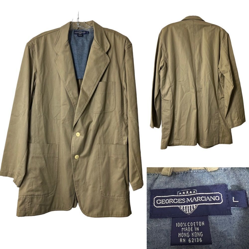 Georges Marciano‎ mens 2-button jacket blazer 100% cotton tan casual office sz L